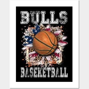 American Flag Personalized Bulls Proud Name Basketball Posters and Art